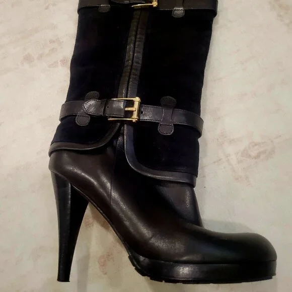 Cole Haan Black Heeled Boots "Kennedy" Leather & Suede - Picture 5 of 6